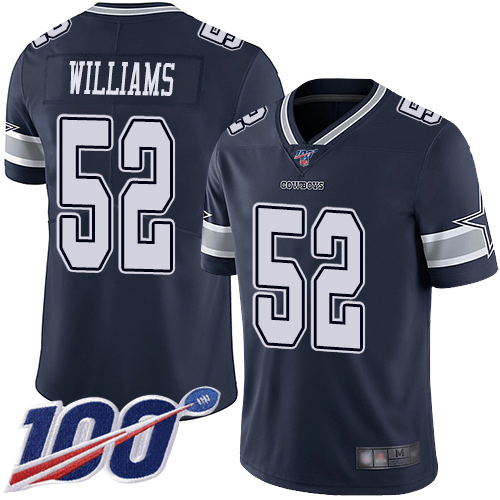 Men Dallas Cowboys Limited Navy Blue Connor Williams Home #52 100th Season Vapor Untouchable NFL Jersey
